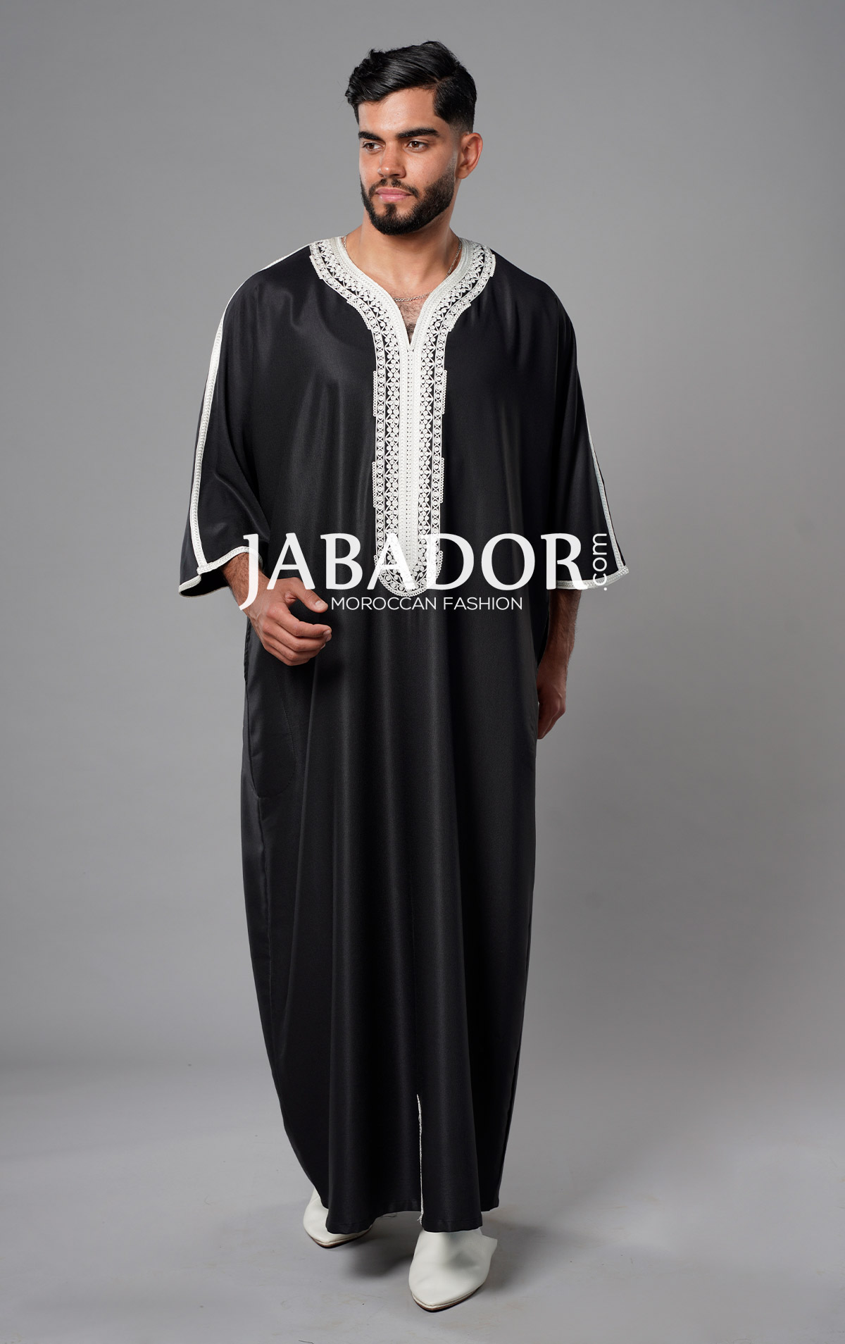 Black and White Moroccan Gandoura by Jabador.com